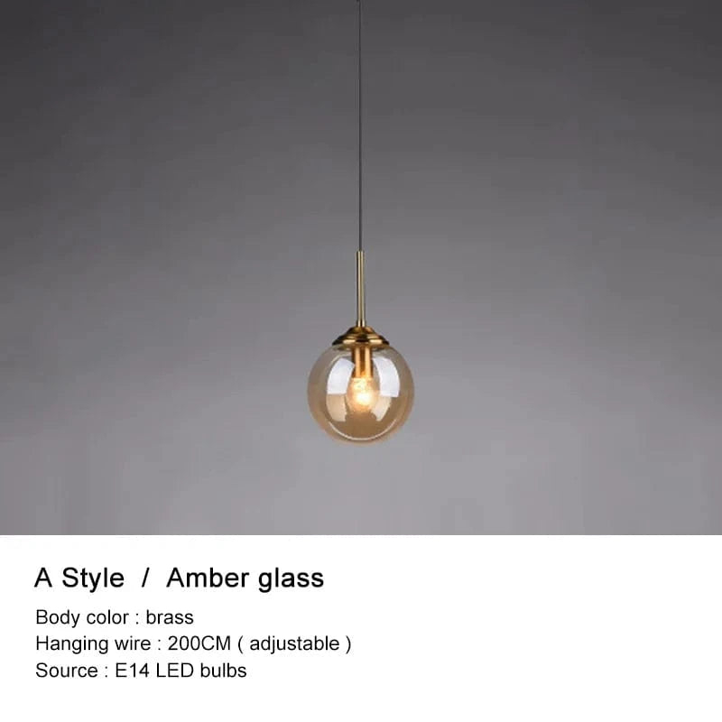 Lustre boule en verre design | Marco Lucetti Verre ambré de style G / Blanc chaud