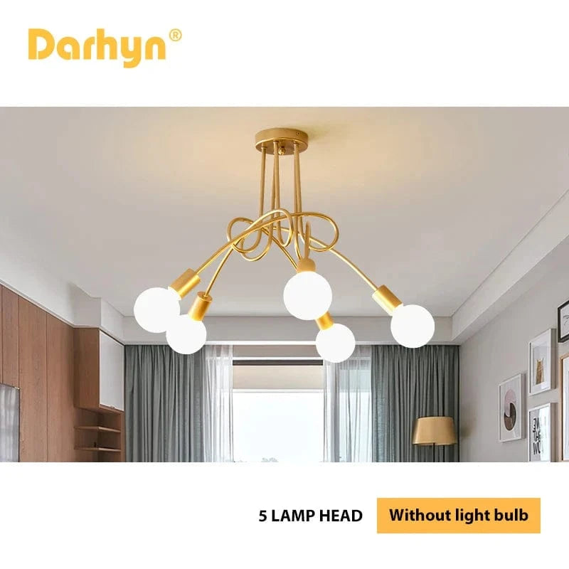 Lustre Branché Minimaliste en Forme de Branche Plafonnier Plaqué Or pour Hôtel, Restaurant, Salon, Cuisine et Chambre | Marco Lucetti 5 têtes en or