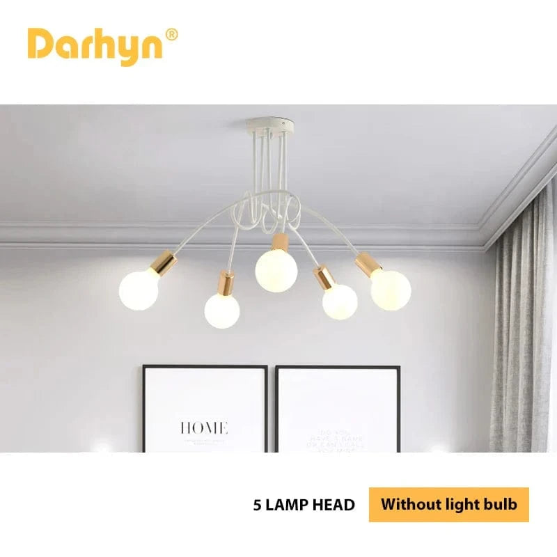 Lustre Branché Minimaliste en Forme de Branche Plafonnier Plaqué Or pour Hôtel, Restaurant, Salon, Cuisine et Chambre | Marco Lucetti 5 têtes or et blanc