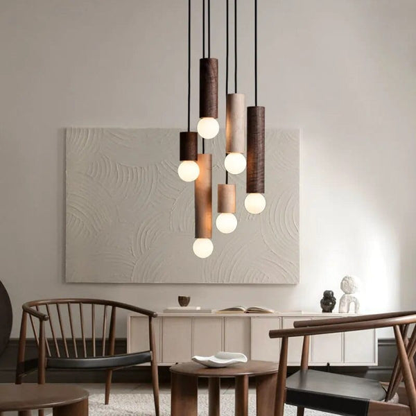 Lustre Chinois en Noyer avec Barre de Suspension | Marco Lucetti