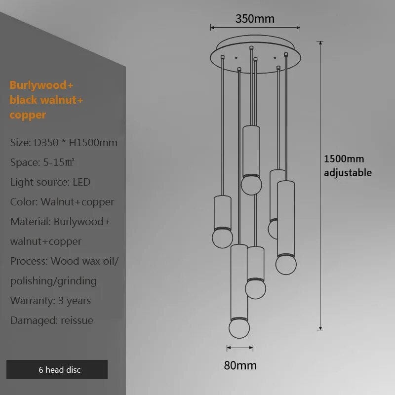 Lustre Chinois en Noyer avec Barre de Suspension | Marco Lucetti F
