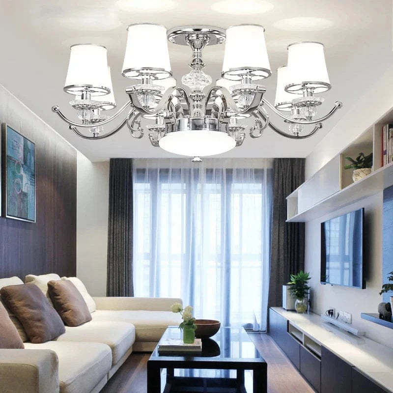 Lustre Chromé Moderne - Abat-jours Blancs | Marco Lucetti