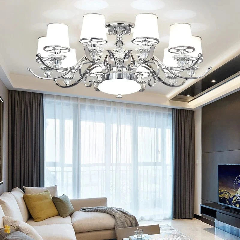 Lustre Chromé Moderne - Abat-jours Blancs | Marco Lucetti