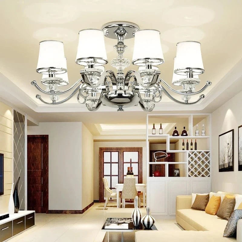 Lustre Chromé Moderne - Abat-jours Blancs | Marco Lucetti