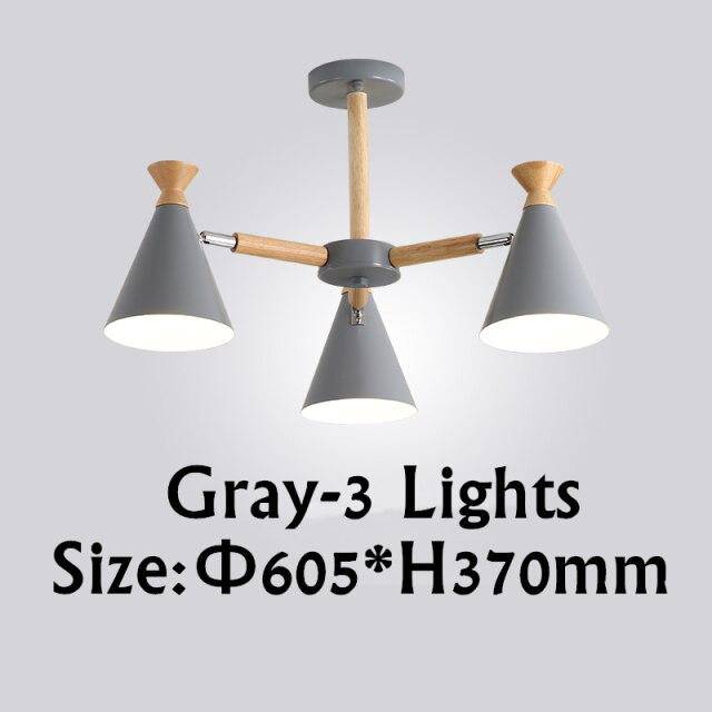 Lustre contemporain à LED en bois et métal coloré | Marco Lucetti 3 lampes / Gris