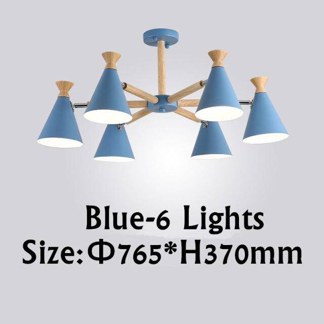 Lustre contemporain à LED en bois et métal coloré | Marco Lucetti 6 lampes / Bleu