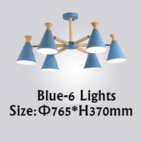 Lustre contemporain à LED en bois et métal coloré | Marco Lucetti 6 lampes / Bleu