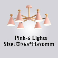 Lustre contemporain à LED en bois et métal coloré | Marco Lucetti 6 lampes / Rose