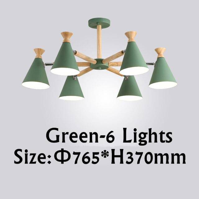 Lustre contemporain à LED en bois et métal coloré | Marco Lucetti 6 lampes / Vert