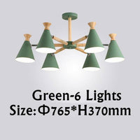 Lustre contemporain à LED en bois et métal coloré | Marco Lucetti 6 lampes / Vert