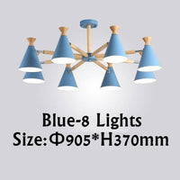 Lustre contemporain à LED en bois et métal coloré | Marco Lucetti 8 lampes / Bleu