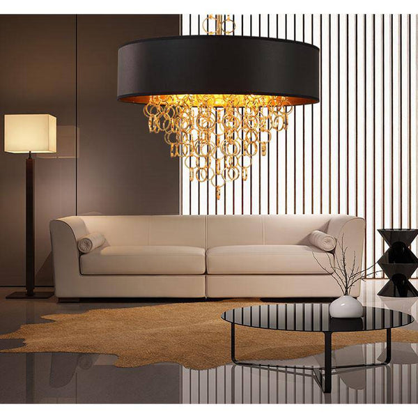 Lustre contemporain avec abat-jour noir et accents dorés | Marco Lucetti