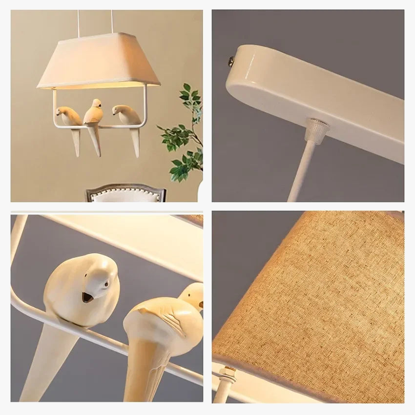 Lustre Créatif avec 3-4 Têtes d'Oiseau en Tissu pour une Décoration Originale