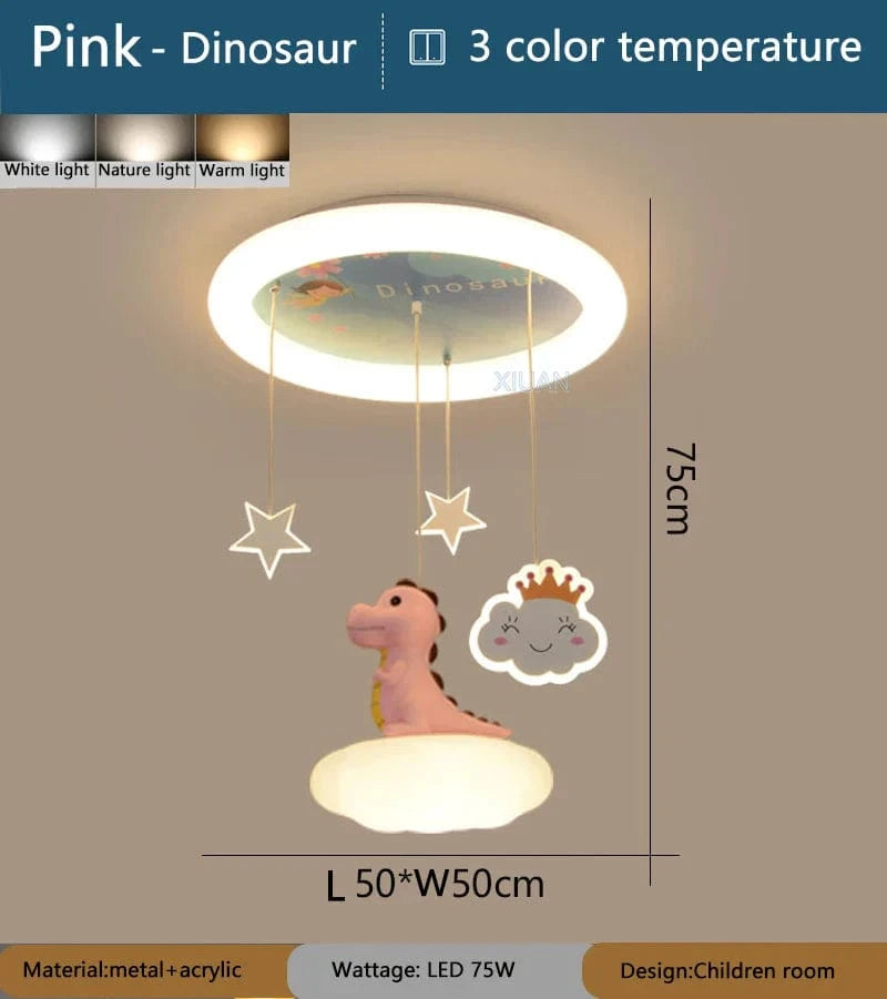 Lustre Créatives pour Chambre d'Enfants Dinosaure Rose et Vert - Fille et Garçon | Marco Lucetti 3 températures de couleur