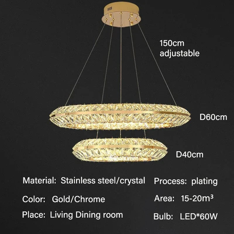 Lustre Cristal LED de Luxe pour Villa, Salon et Salle À Manger | Marco Lucetti D40 60cm / Lumière chaude 3000k / Corps de lampe chromé