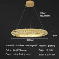 Lustre Cristal LED de Luxe pour Villa, Salon et Salle À Manger | Marco Lucetti D60cm / 3 lumières modifiables / Corps de lampe doré