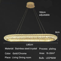 Lustre Cristal LED de Luxe pour Villa, Salon et Salle À Manger | Marco Lucetti L90cm / Lumière neutre 4000k / Corps de lampe chromé