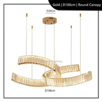 Lustre Cristal Postmoderne en Acier Inoxydable | Marco Lucetti D100cm A / Corps de lampe doré / Blanc chaud 3000 K