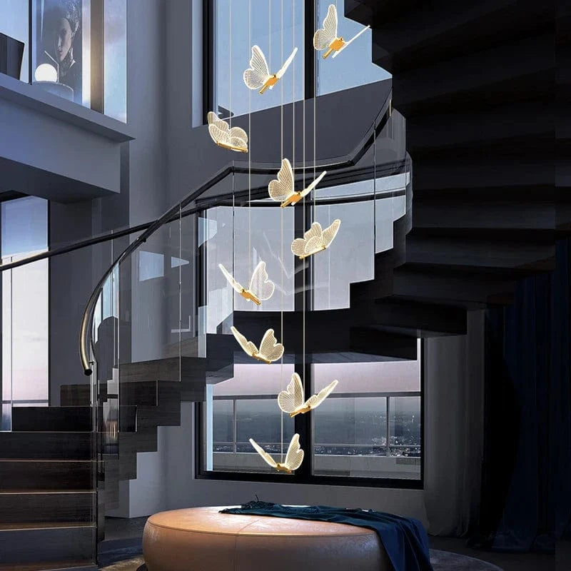 Lustre d'escalier acrylique forme de papillon - Collection Art LED Scintillante | Marco Lucetti