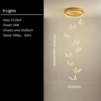 Lustre d'escalier acrylique forme de papillon - Collection Art LED Scintillante | Marco Lucetti 9Lumières / Lumière froide