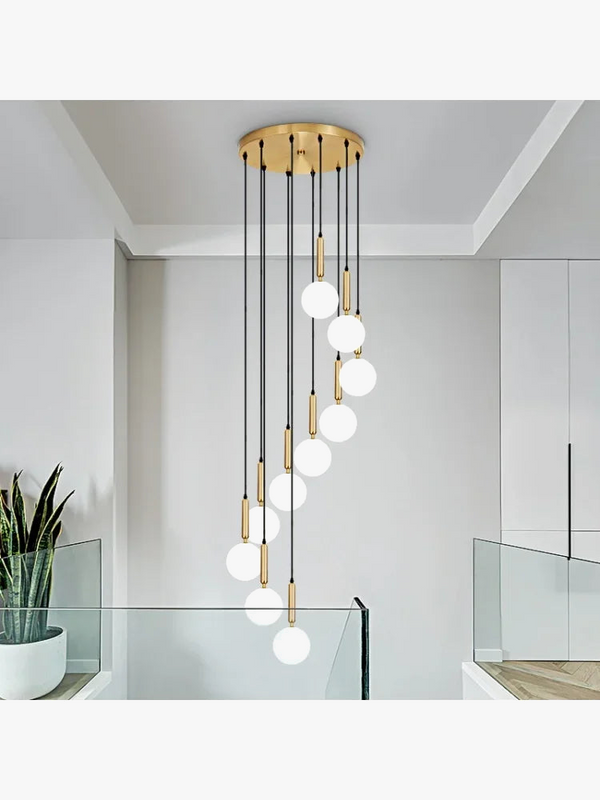 Lustre Deluxe pour Escalier à Lumière Longue en Cristal Orientation Rotative