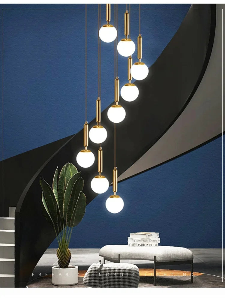 Lustre Deluxe pour Escalier à Lumière Longue en Cristal Orientation Rotative