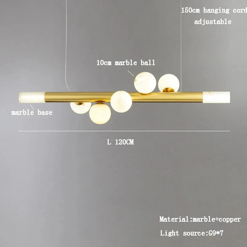 Lustre de bar long et luxueux en marbre véritable - Style post-moderne. | Marco Lucetti L 120 cm / Lumière chaude