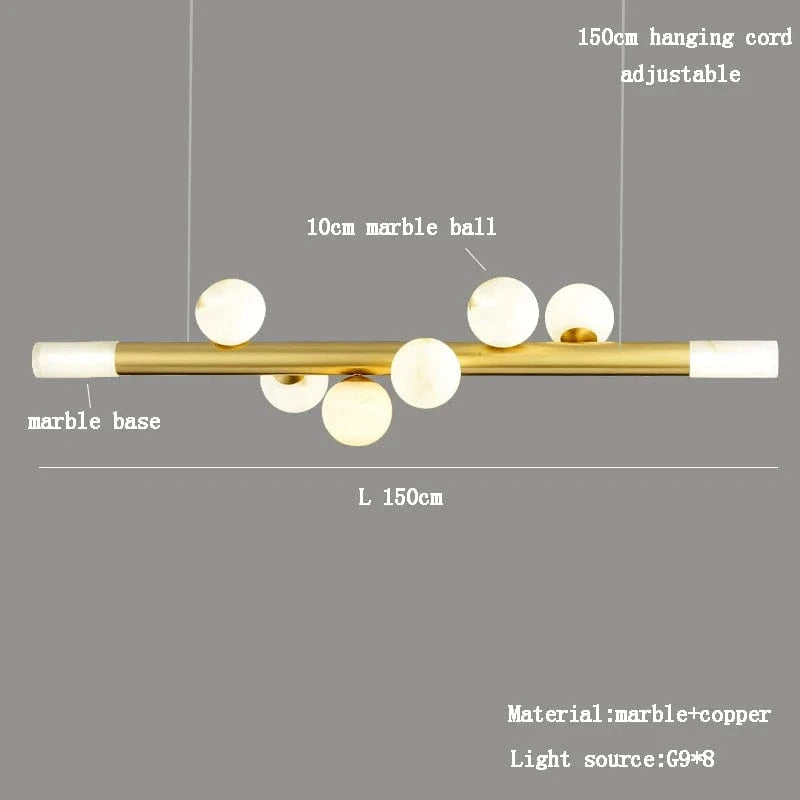 Lustre de bar long et luxueux en marbre véritable - Style post-moderne. | Marco Lucetti L 150cm / Lumière chaude