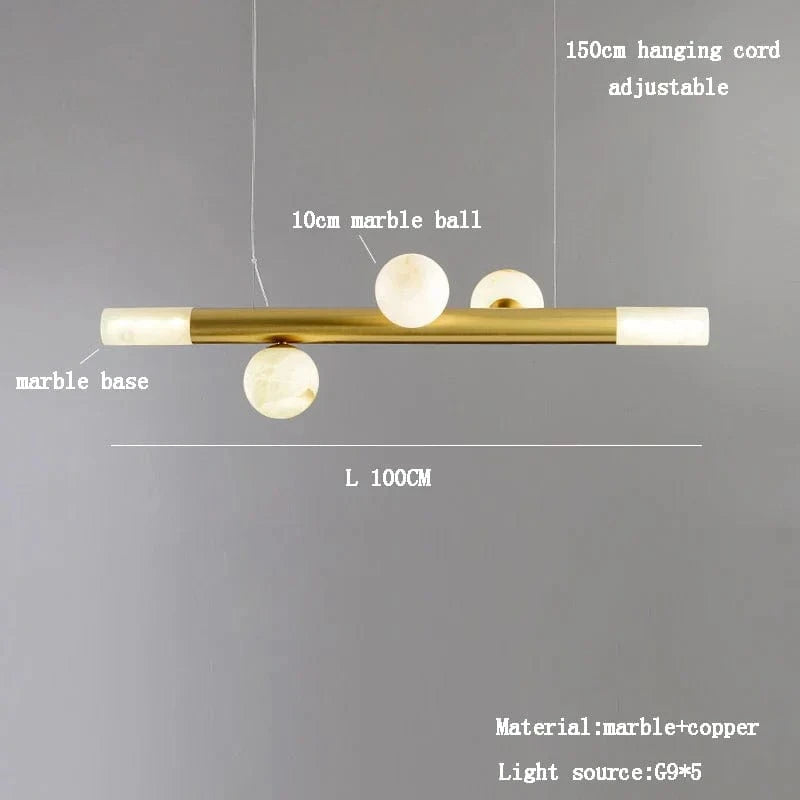 Lustre de bar long et luxueux en marbre véritable - Style post-moderne. | Marco Lucetti L100cm / Lumière chaude
