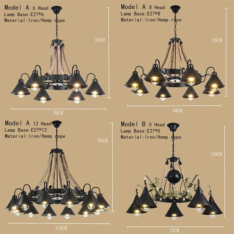 Lustre de café américain Loft en fer forgé rétro - Style industriel Restaurant et Bar Hot Pot Restaurant lustre | Marco Lucetti