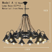 Lustre de café américain Loft en fer forgé rétro - Style industriel Restaurant et Bar Hot Pot Restaurant lustre | Marco Lucetti Modèle A 12 têtes
