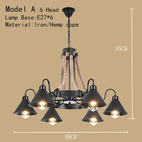 Lustre de café américain Loft en fer forgé rétro - Style industriel Restaurant et Bar Hot Pot Restaurant lustre | Marco Lucetti Modèle A 6 têtes