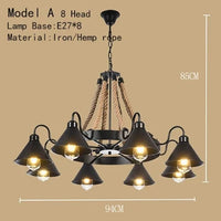 Lustre de café américain Loft en fer forgé rétro - Style industriel Restaurant et Bar Hot Pot Restaurant lustre | Marco Lucetti Modèle A 8 têtes