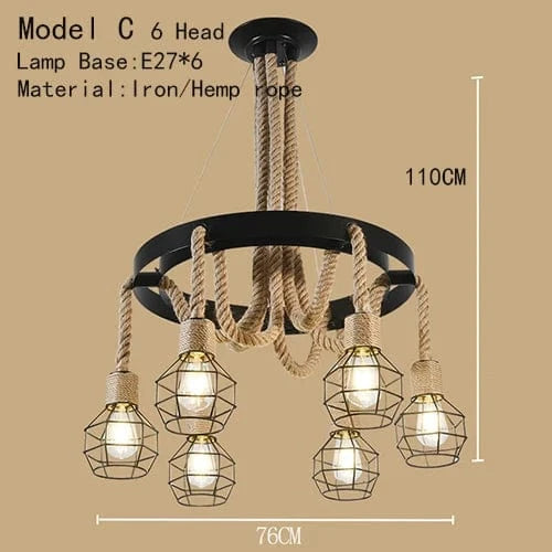 Lustre de café américain Loft en fer forgé rétro - Style industriel Restaurant et Bar Hot Pot Restaurant lustre | Marco Lucetti Tête modèle C 6