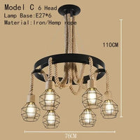 Lustre de café américain Loft en fer forgé rétro - Style industriel Restaurant et Bar Hot Pot Restaurant lustre | Marco Lucetti Tête modèle C 6