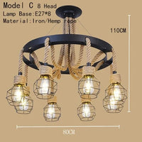 Lustre de café américain Loft en fer forgé rétro - Style industriel Restaurant et Bar Hot Pot Restaurant lustre | Marco Lucetti Tête modèle C 8