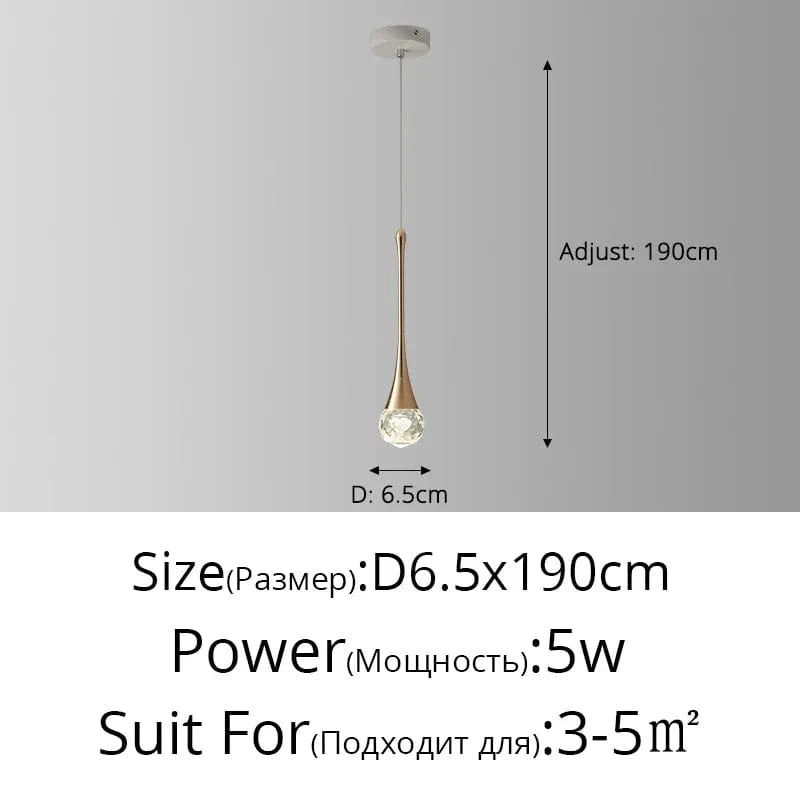 Lustre de chevet de luxe en cristal Tête unique suspendu | Marco Lucetti 9033 P6x190cm / Blanc chaud 3000K