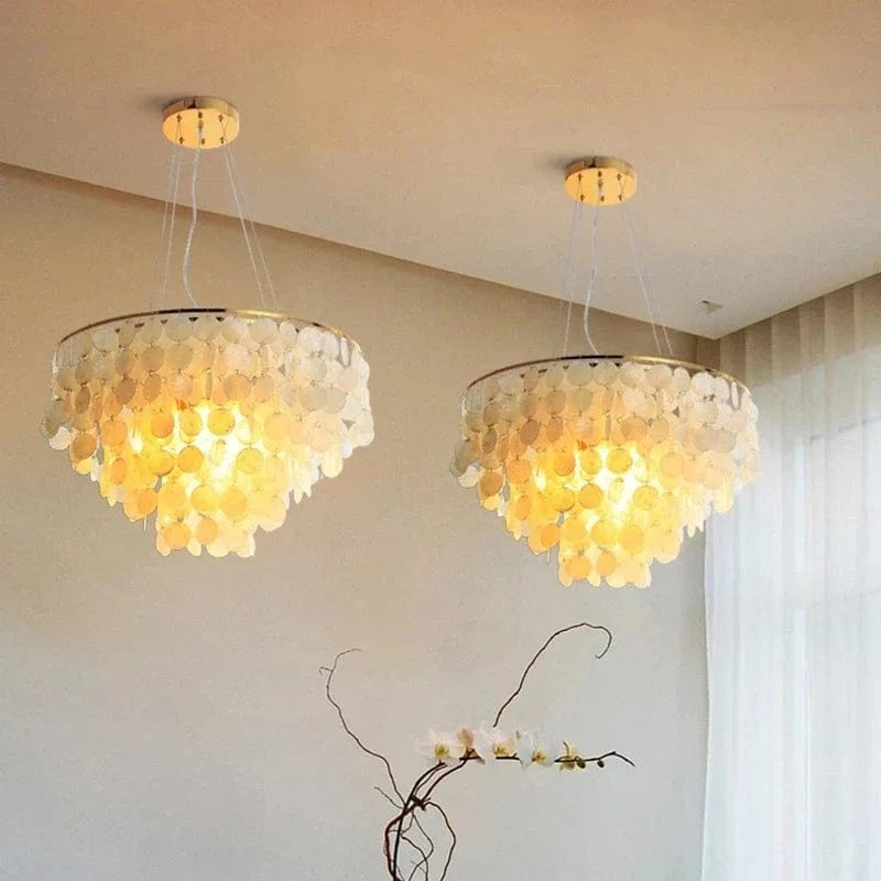 Lustre de coquille de luxe moderne pour luminaires suspendus de salon de Restaurant en or et chrome: éclairage romantique pour la maison | Marco Lucetti