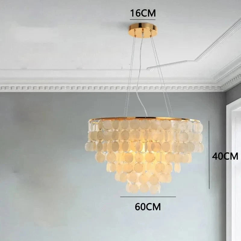 Lustre de coquille de luxe moderne pour luminaires suspendus de salon de Restaurant en or et chrome: éclairage romantique pour la maison | Marco Lucetti Modèle 1-D60CM / Blanc chaud | Corps en or
