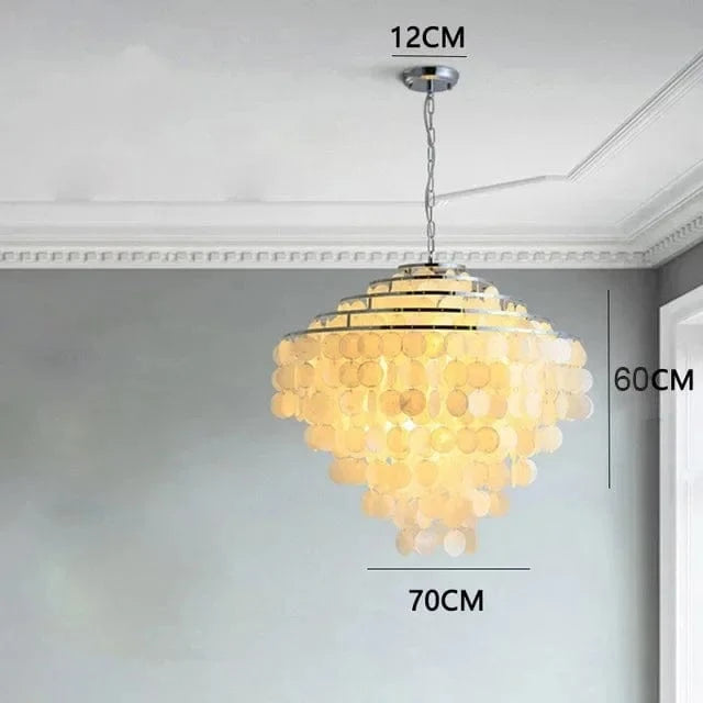 Lustre de coquille de luxe moderne pour luminaires suspendus de salon de Restaurant en or et chrome: éclairage romantique pour la maison | Marco Lucetti Style 2-D70CM / Blanc chaud | Corps en or