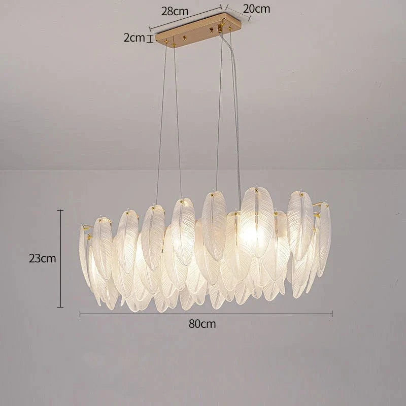 Lustre de luxe contemporain en plumes et verre métallique | Marco Lucetti L80cm 6 Lumières / Blanc chaud 3000K