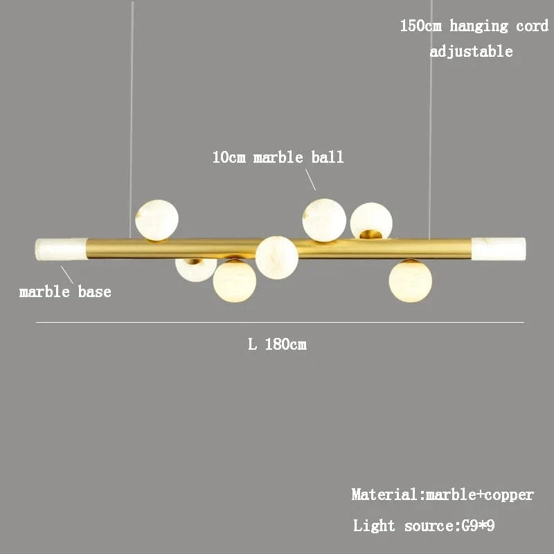 Lustre de luxe en boule de marbre véritable suspendu - Style post-moderne | Marco Lucetti L 180cm / Lumière naturelle