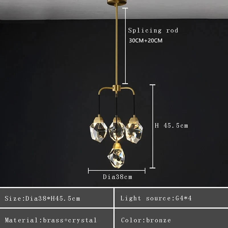 Lustre de luxe en cristal avec abat-jour design et moderne | Marco Lucetti 4 cristaux / Lumière chaude