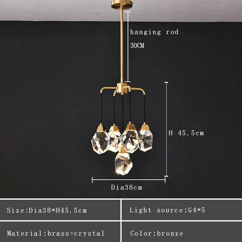 Lustre de luxe en cristal avec abat-jour design et moderne | Marco Lucetti 5 cristaux / Lumière chaude