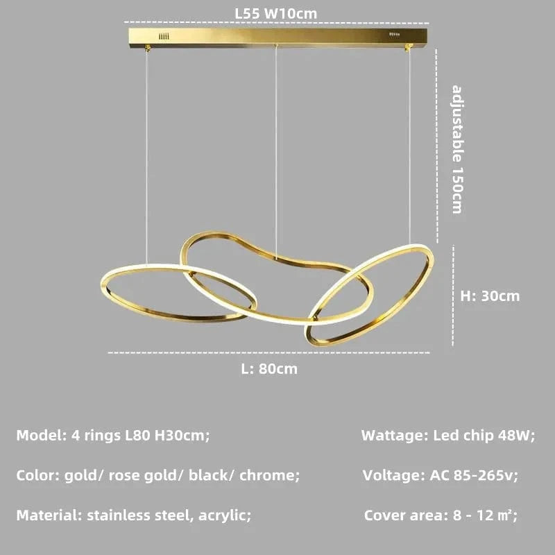 Lustre de luxe en cristal avec anneaux LED modernes - Élégance Brillante | Marco Lucetti 3 anneaux L80cm B / Mode télécommande