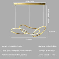 Lustre de luxe en cristal avec anneaux LED modernes - Élégance Brillante | Marco Lucetti 3 anneaux L80cm B / Mode télécommande