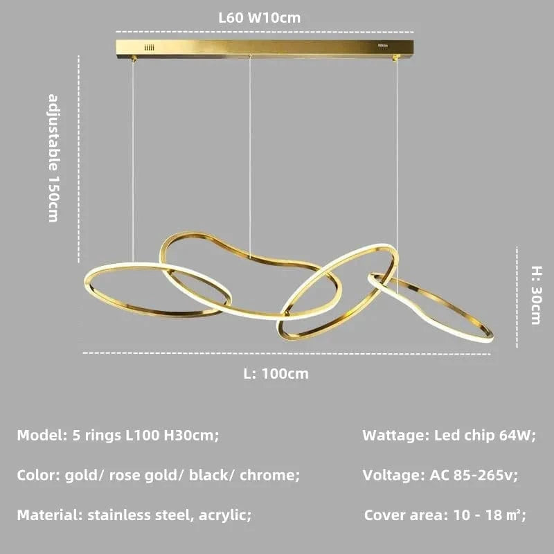 Lustre de luxe en cristal avec anneaux LED modernes - Élégance Brillante | Marco Lucetti 4 anneaux L100cm B / Mode télécommande