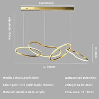 Lustre de luxe en cristal avec anneaux LED modernes - Élégance Brillante | Marco Lucetti 4 anneaux L100cm B / Mode télécommande