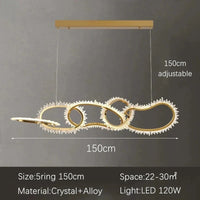 Lustre de luxe en cristal avec anneaux LED modernes - Élégance Brillante | Marco Lucetti 5 anneaux L150cm / Mode télécommande