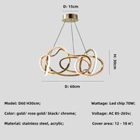 Lustre de luxe en cristal avec anneaux LED modernes - Élégance Brillante | Marco Lucetti D60CM / Mode télécommande